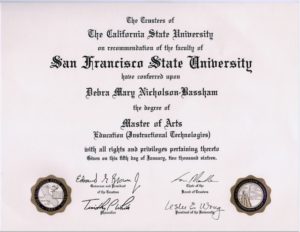 My Master of Arts Degree in Education Instructional Technologies conferred on Jan 6, 2016